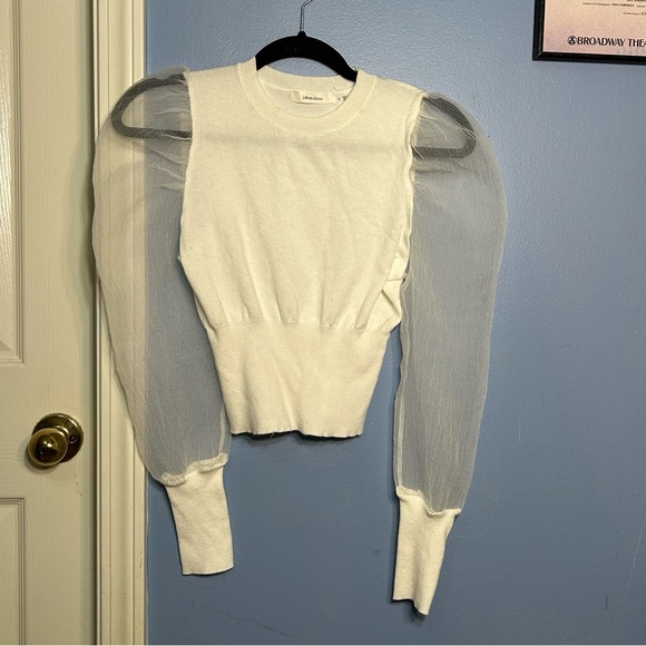 Idek Ditto NWOT White Top with Mesh Puff Sleeves - Picture 1 of 3